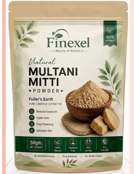 FINEXEL Natural Multani Mitti Powder for Face & Hair Care – 50g